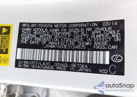 2014 Lexus Es 350 from USA, damaged, VIN JTHBK1GG3E2124835